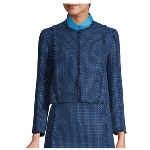 Boss Hugo Boss Johellana Fringe Tweed Cropped Jacket Blue Blazer size XS